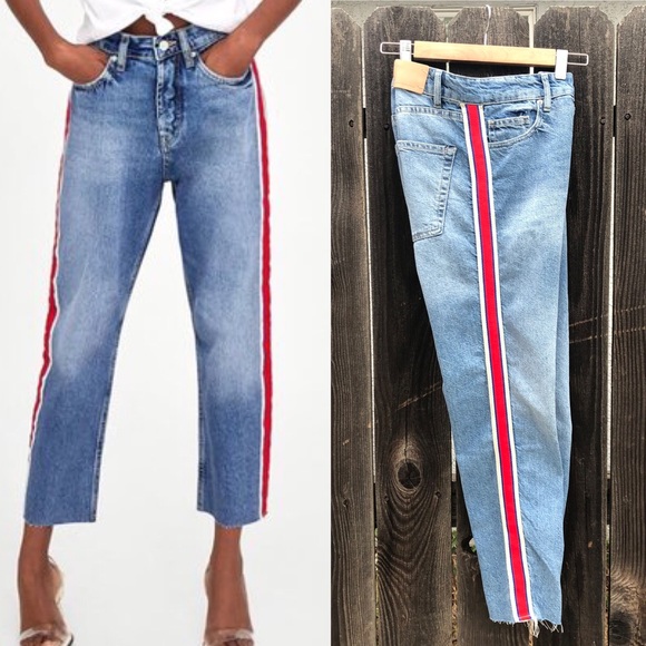 zara red stripe jeans